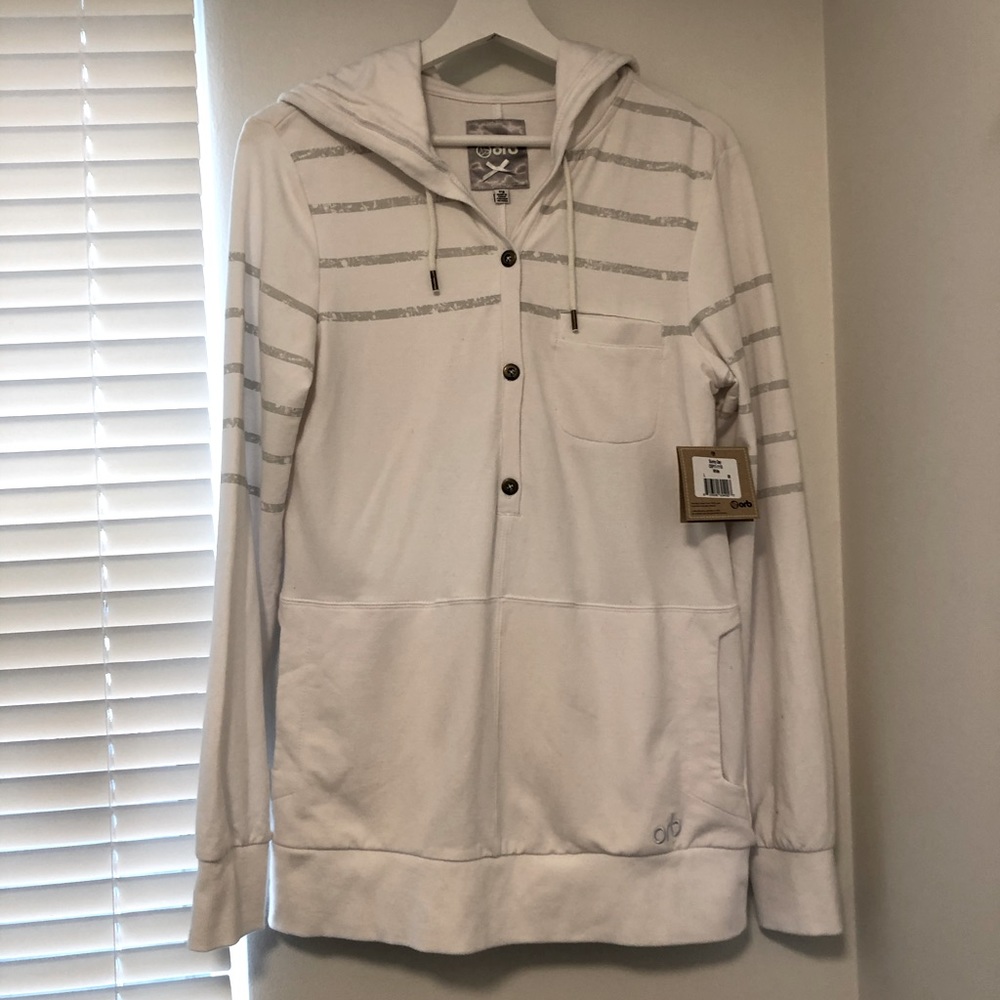 NWT White & grey striped Orb tunic hoodie